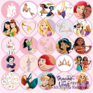 PRINCESAS STICKERS AUTOADHESIVOS X 24 UNIDADES